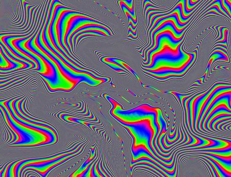 Trippy Psychedelic Rainbow Background Glitch LSD Colorful Wallpaper. 60s Abstract Hypnotic Illusion. Hippie Retro Texture. hallucinations.