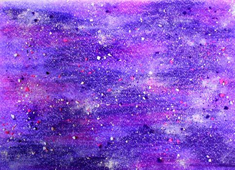 Colorful pastel drawing. Hand made style. Violet texture. Sketching background. Children art. Watercolor paper. Kid design. Rainbow paint space pattern. Vinrage. White