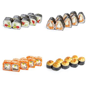 sushi set rice from a Japanese restaurant isolated on white