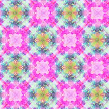 Hand drawn seamless pattern with folk national motives. Bright colored abstract wallpaper. Seamless texture. Geometric fabric design. Art painting. Pink colors. Native. Patchwork, and scraps