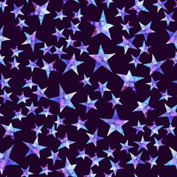 Colorful watercolor star icon. illustration on dark background. Blue and violet. Isolated. Hand-drawn symbol.