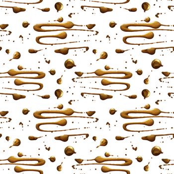 Seamless pattern with shine glitter dots. Gold draw blots. Hand-made. Isolated on white background. Fabric print. Wallpaper