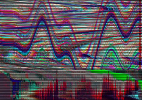 Glitch psychedelic background. Old TV screen error. Digital pixel noise abstract design. Broken pixels glitch. Television signal fail. Technical problem grunge wallpaper. Colorful noise rerto