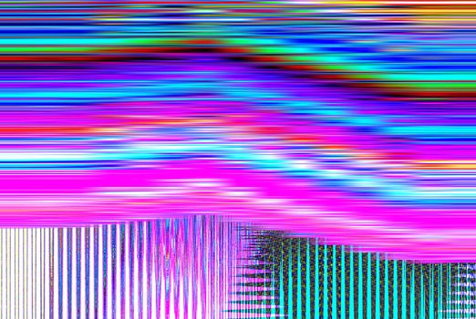 Glitch psychedelic background. Old TV screen error. Digital pixel noise abstract design. Photo glitch. Television signal fail. Technical problem grunge wallpaper. Colorful noise.