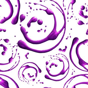 Seamless pattern with shine glitter dots. Violet draw blots. Hand-made. Isolated on white background. Fabric print. Wallpaper