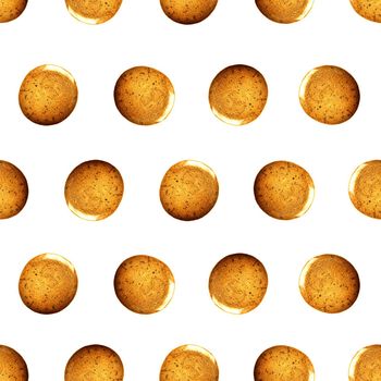 Seamless pattern with shine glitter dots. Gold draw blots. Hand-made. Isolated on white background. Fabric print. Wallpaper