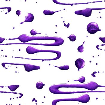 Seamless pattern with shine glitter dots. Violet Gold draw blots. Hand-made. Isolated on white background. Fabric print. Wallpaper