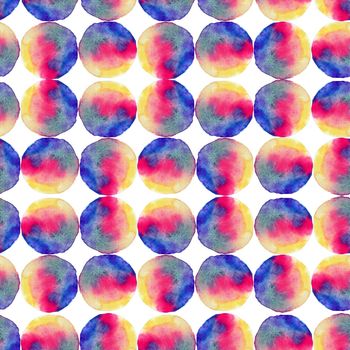 Seamless pattern. Watercolor abstract background. Watercolor round brushstrokes. On white background. Colorful and endless print