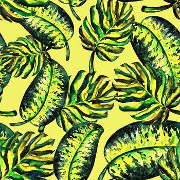 Seamless pattern of leaves monstera. Watercolor sheet