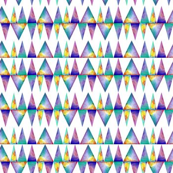 Watercolor seamless pattern. With colofrul triangles on white background . Endless print