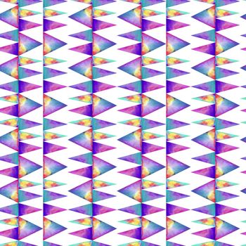 Watercolor seamless pattern. With colofrul triangles on white background . Endless print