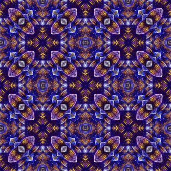 Hand drawn seamless pattern with folk national motives. Bright colored abstract wallpaper. Seamless texture. Geometric fabric design. Art painting. Violet blue colors. Native.