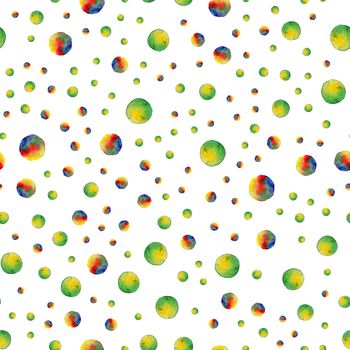 Seamless pattern. Watercolor abstract background. round brushstrokes. On white . Colorful and endless rainbow. Yellow green bubble gum. Wallpaper