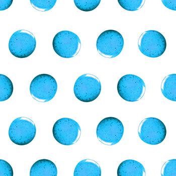 Seamless pattern with shine glitter dots. Blue draw blots. Hand-made. Isolated on white background. Fabric print. Wallpaper