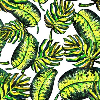 Seamless pattern of leaves monstera. Watercolor sheet