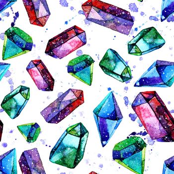 Watercolor illustration of diamond crystals White background