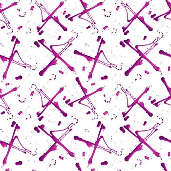 Seamless pattern with shine glitter cross and dots. Gold pink draw blots. Hand-made. Isolated on white background. Fabric print. Wallpaper 3D rendering