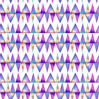 Watercolor seamless pattern. With colofrul triangles on white background . Endless print
