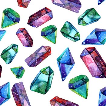 Watercolor illustration of diamond crystals White background