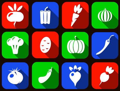 vegetables icon set. with long shadow. illustration