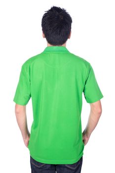 man in green polo shirt isolated on a white background (back side)