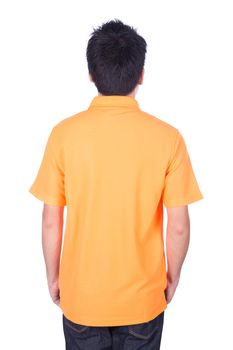 man in orange polo shirt isolated on a white background (back side)