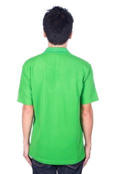 man in green polo shirt isolated on a white background (back side)