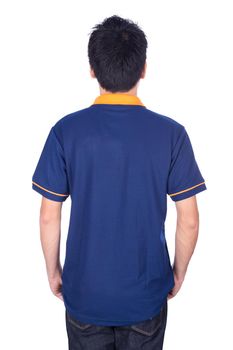 man in blue polo shirt isolated on a white background (back side)