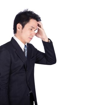 Worried business man isolated on white background