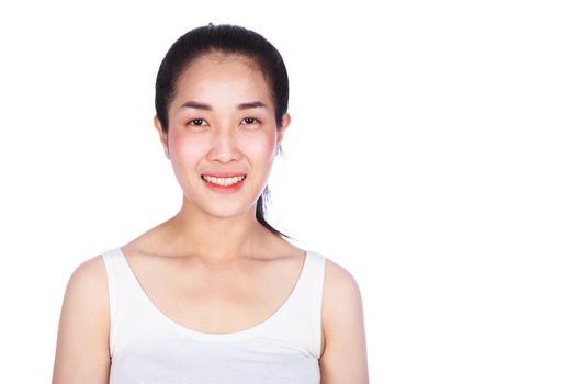 Portrait of smiling fitness young woman isolated on a white background