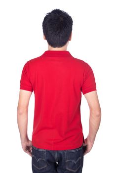 man in red polo shirt isolated on a white background (back side)