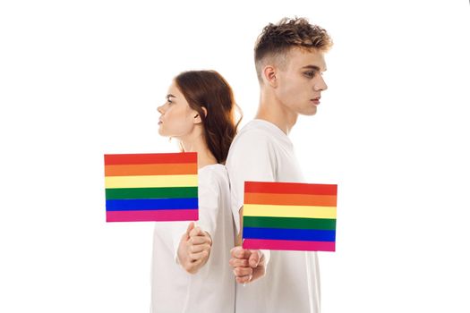 couple Flag lgbt transgender sexual minorities light background. High quality photo