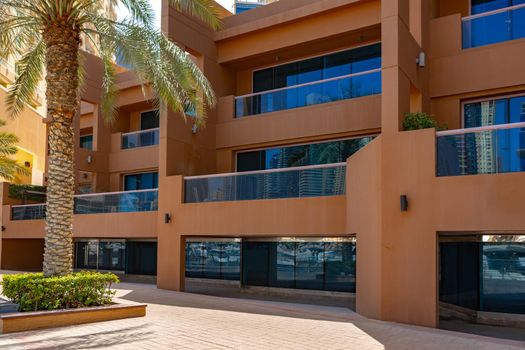Cropped image of city residential building exterior, close up