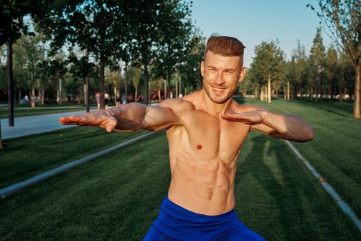 sports car pumped up cardio workout in the park. High quality photo