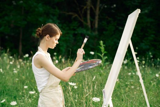 woman artist art drawing nature landscape hobby. High quality photo