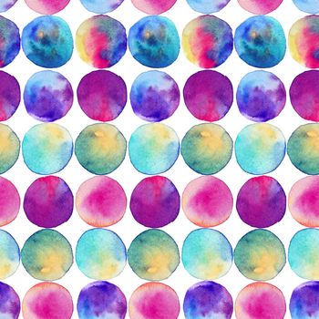 Seamless pattern. Watercolor abstract background. Watercolor round brushstrokes. On white background. Colorful and endless print