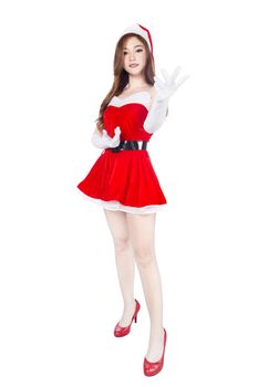 beautiful sexy girl wearing santa claus clothes isolated on white background