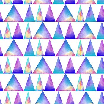 Watercolor seamless pattern. With colofrul triangles on white background . Endless print