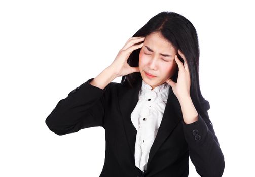 young business woman with stressed expression isolated on white background