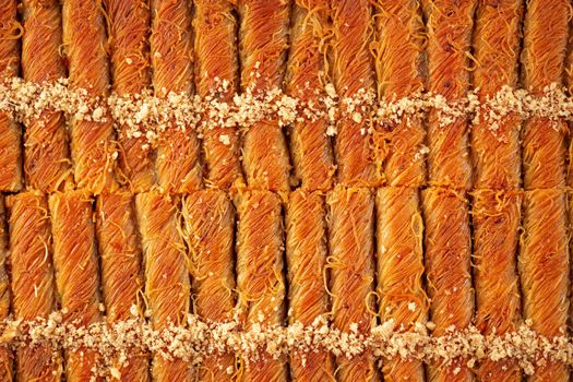 Top view food pattern texture of Turkish dessert baklava