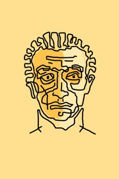 Abstract line surreal face. Modern art creative concept image with ancient statue head. Crazy contemporary drawing in modern cubism style. Funky minimalist. Old man. Pop art poster. Zine culture.