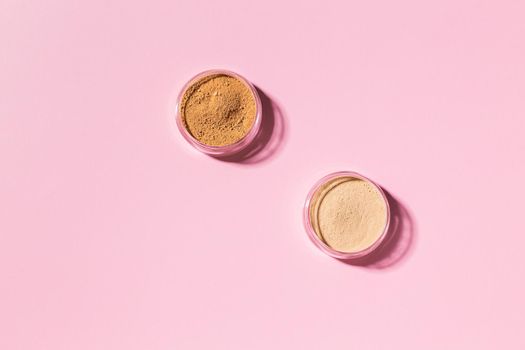 Mineral powder foundation isolated on a white background. Eco-friendly and organic beauty products.
