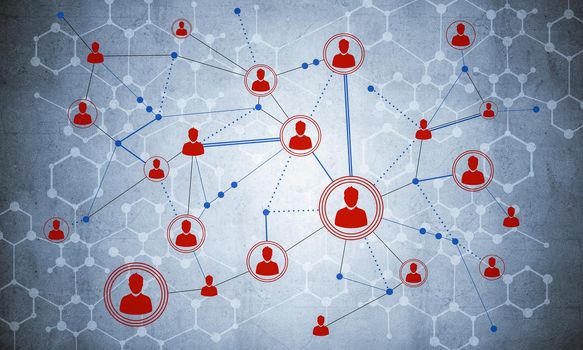 Background image with social connection and networking concept on concrete wall