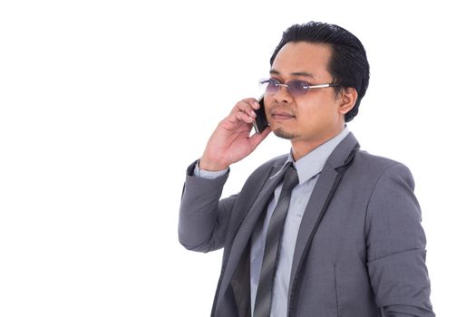 business man using mobile phone isolated on a white background