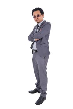 business man in suit with arms crossed isolated on a white background