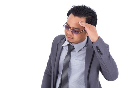 man in suit with headache and problems isolated on a white background