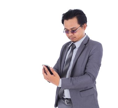 business man using mobile phone isolated on a white background