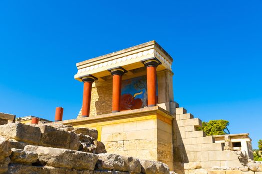 Knossos palace of the Minoan civilization and culture at Heraklion without people, Crete, Greece.