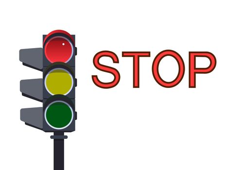 Red traffic lighton white background. Stop illustration