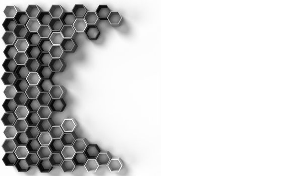 3d rendering image of hexagon solid shape on white background. 